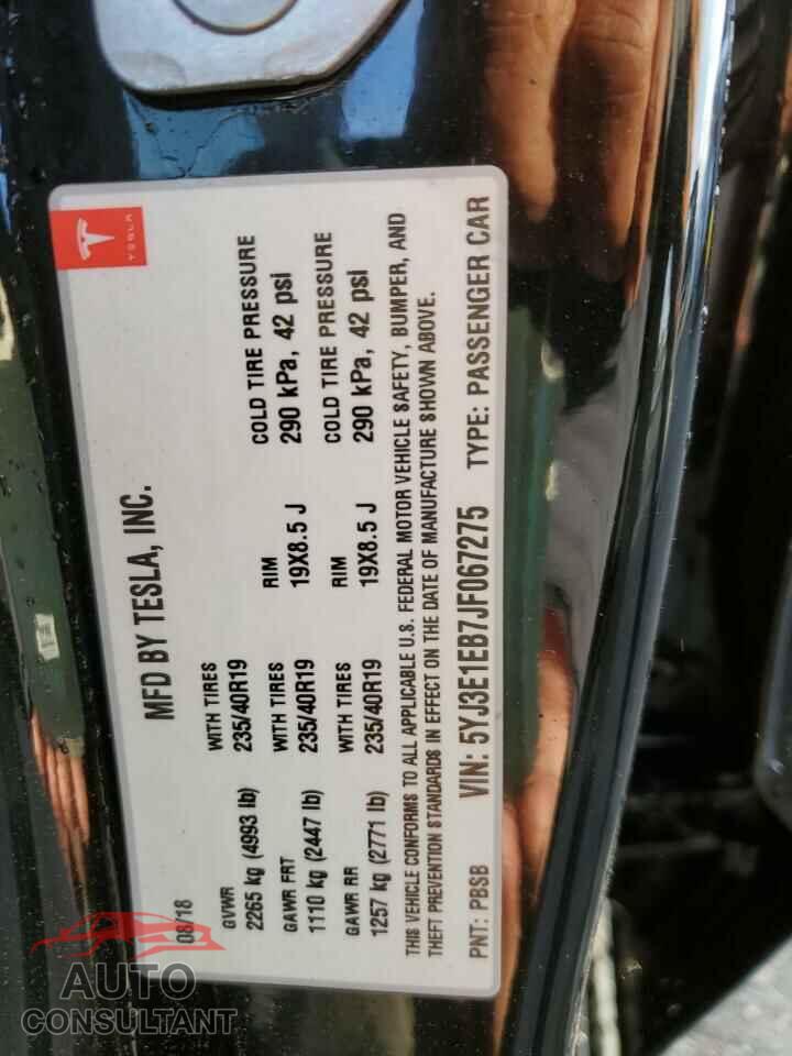 TESLA MODEL 3 2018 - 5YJ3E1EB7JF067275