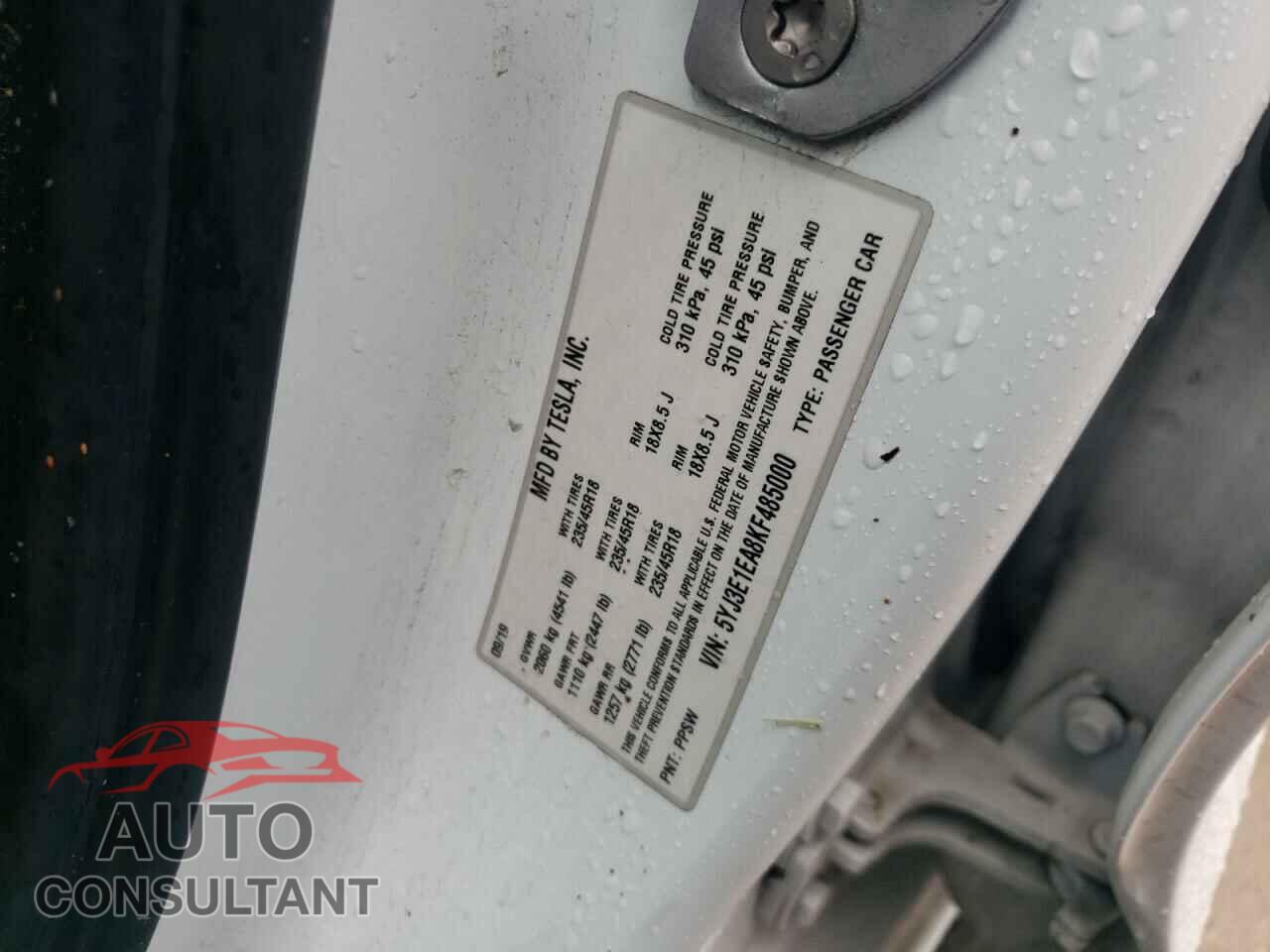 TESLA MODEL 3 2019 - 5YJ3E1EA8KF485000