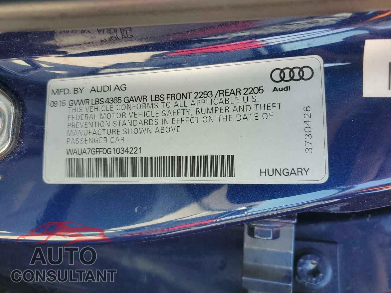 AUDI A3 2016 - WAUA7GFF0G1034221