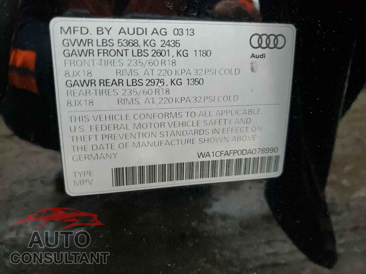 AUDI Q5 2013 - WA1CFAFP0DA078990