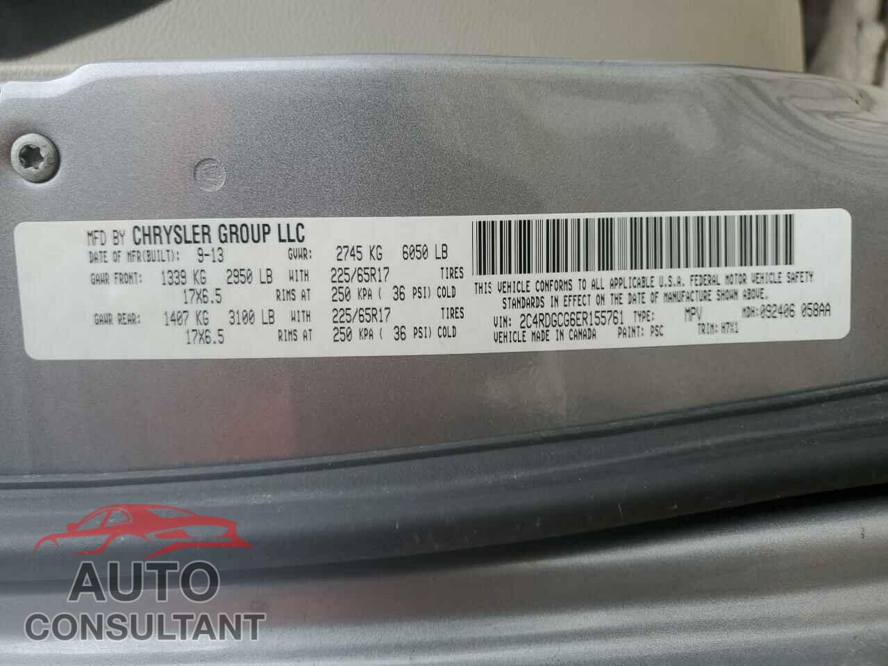 DODGE CARAVAN 2014 - 2C4RDGCG6ER155761