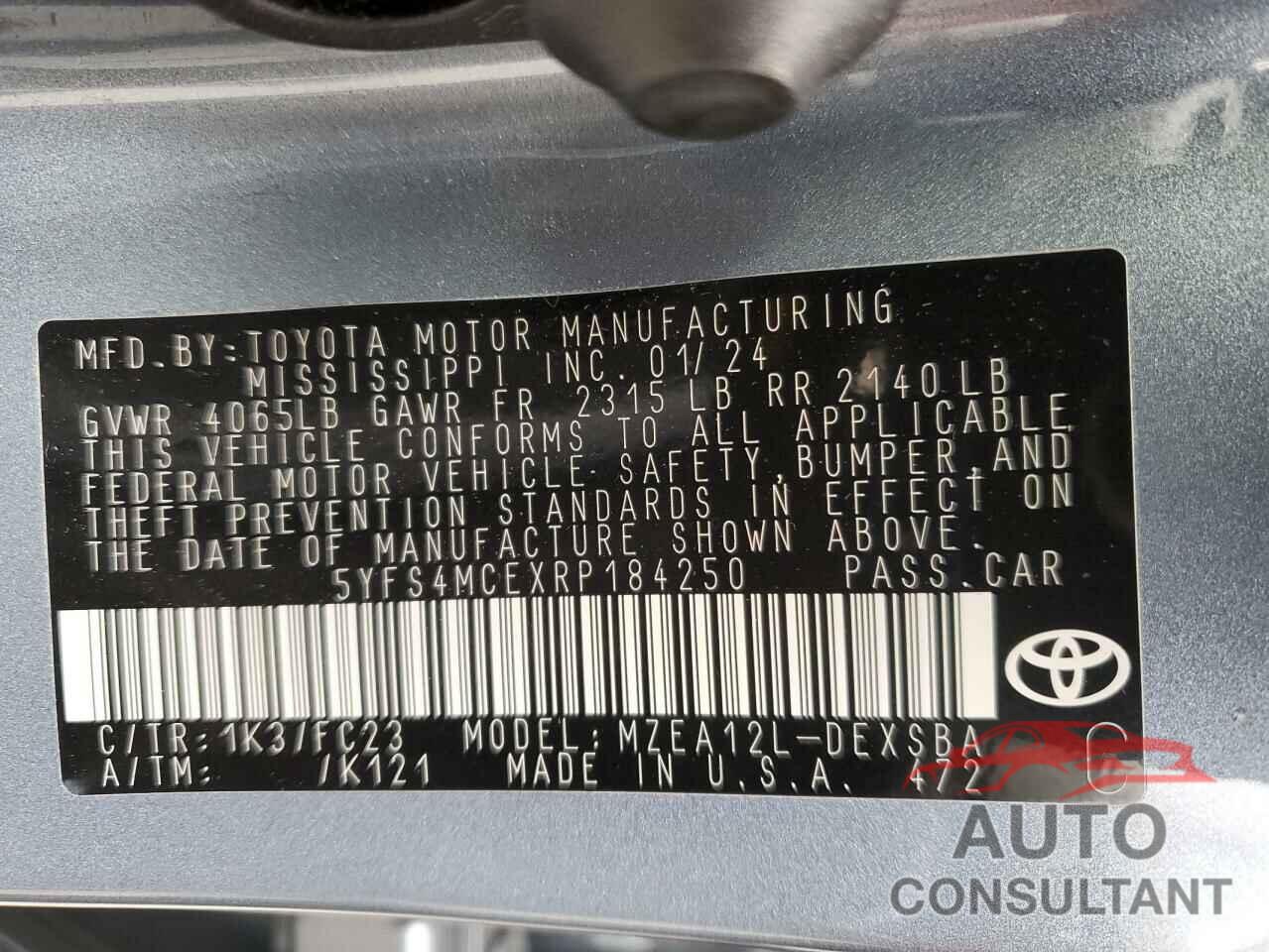 TOYOTA COROLLA 2024 - 5YFS4MCEXRP184250