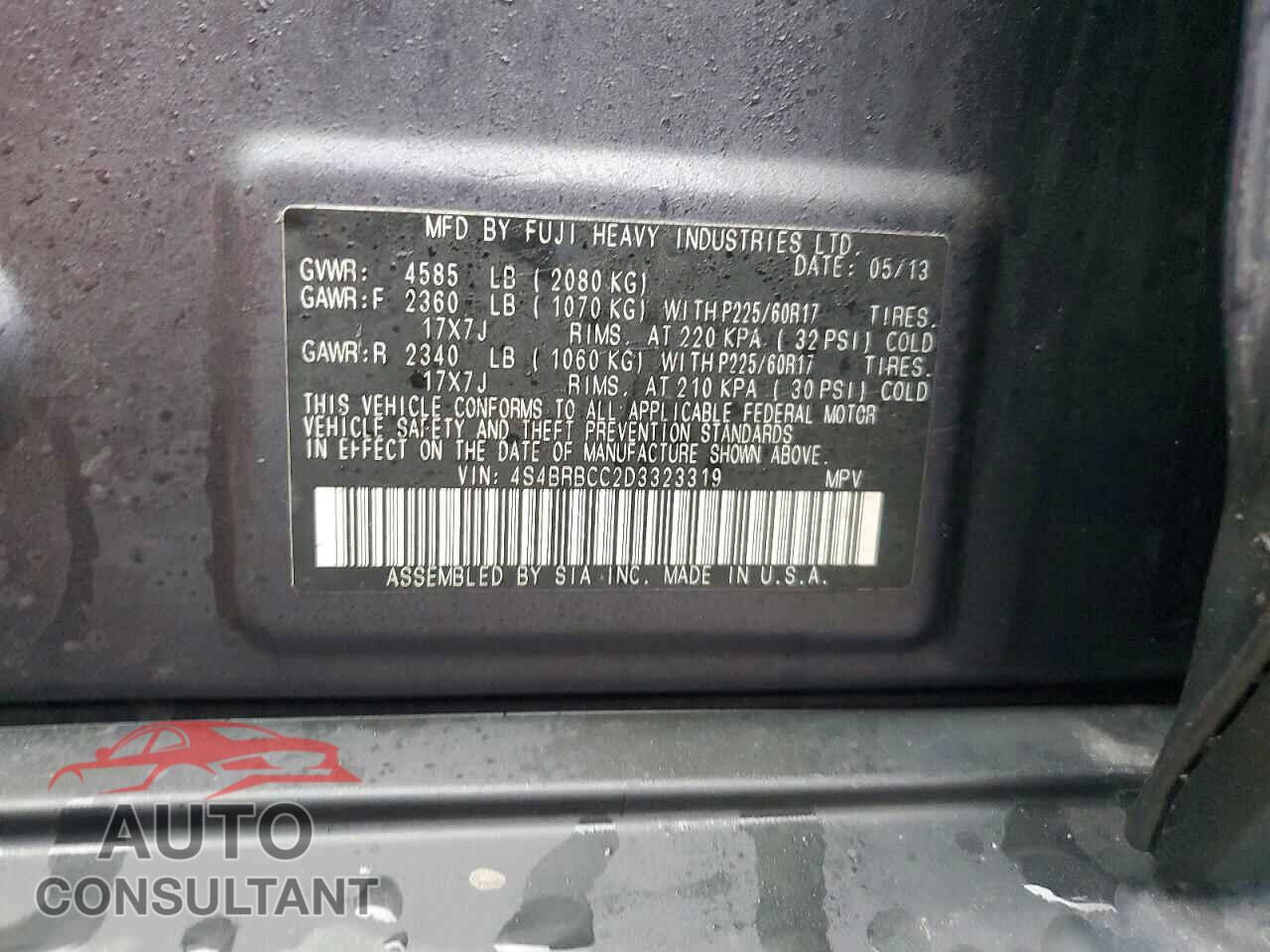 SUBARU OUTBACK 2013 - 4S4BRBCC2D3323319