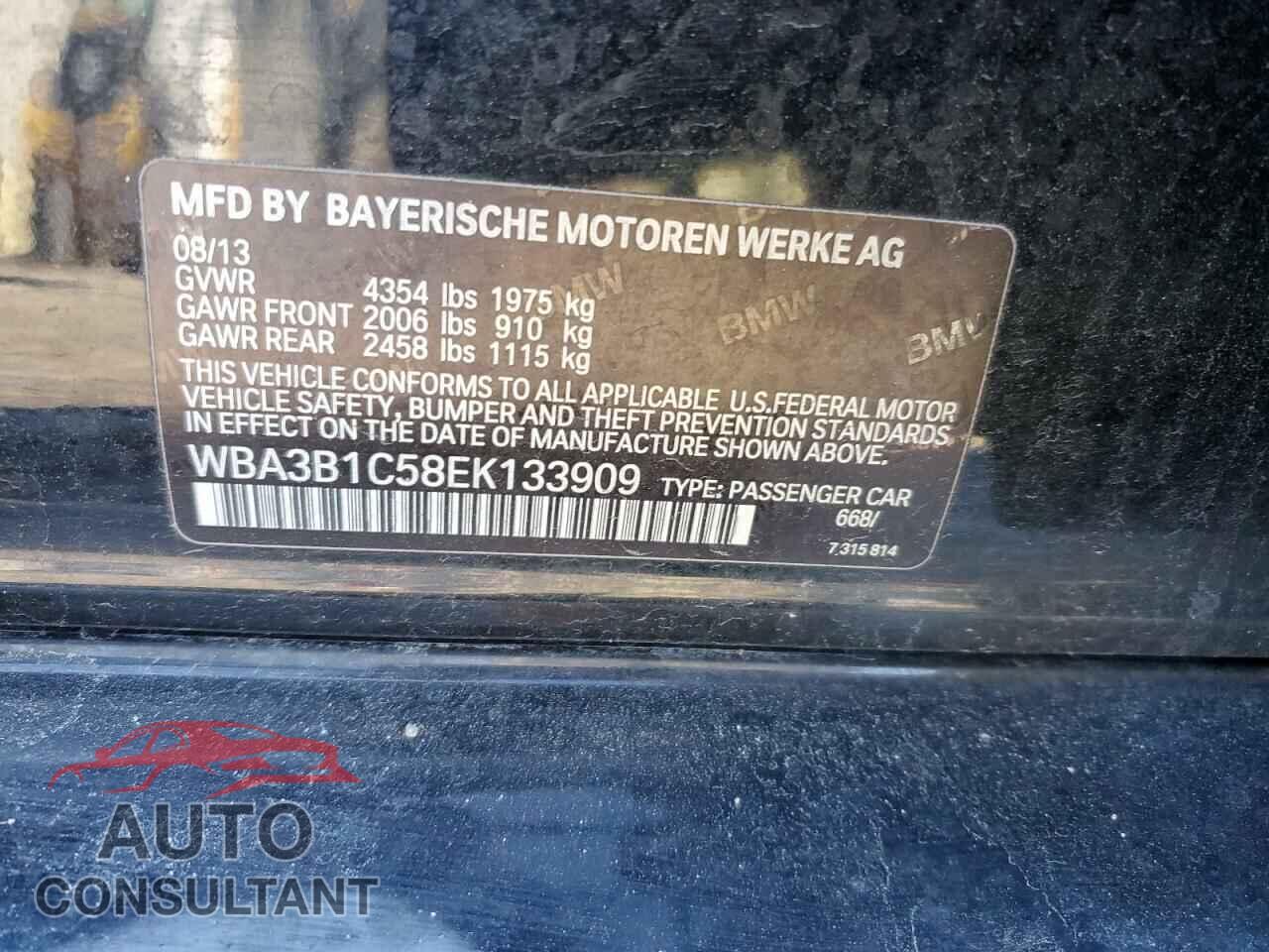 BMW 3 SERIES 2014 - WBA3B1C58EK133909