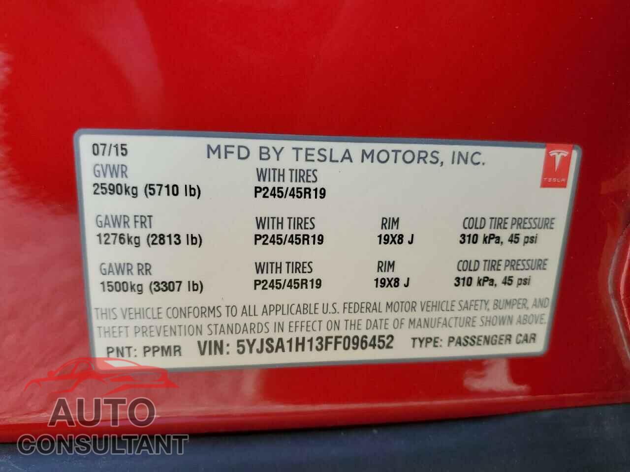 TESLA MODEL S 2015 - 5YJSA1H13FF096452