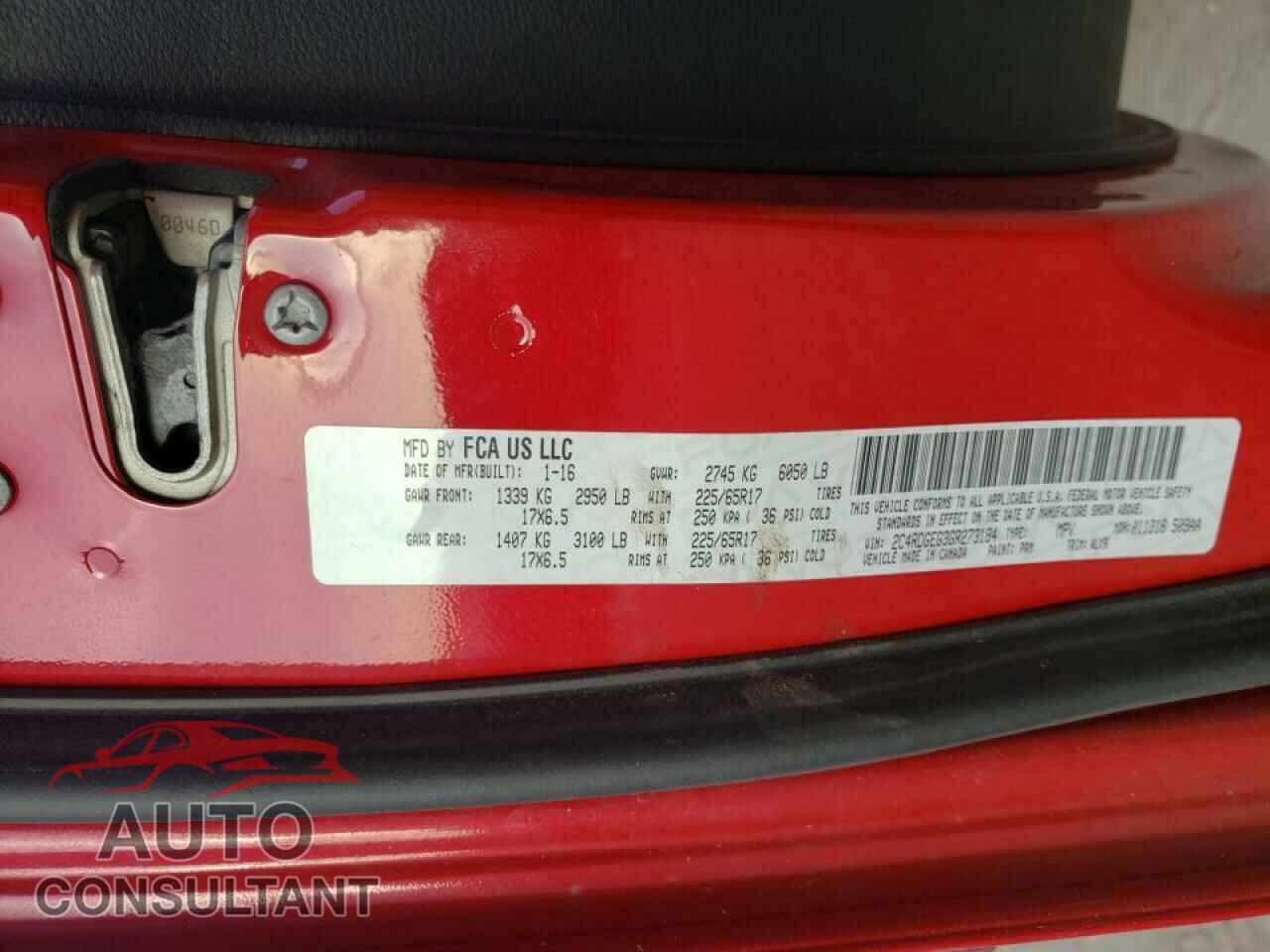 DODGE CARAVAN 2016 - 2C4RDGEG3GR273184
