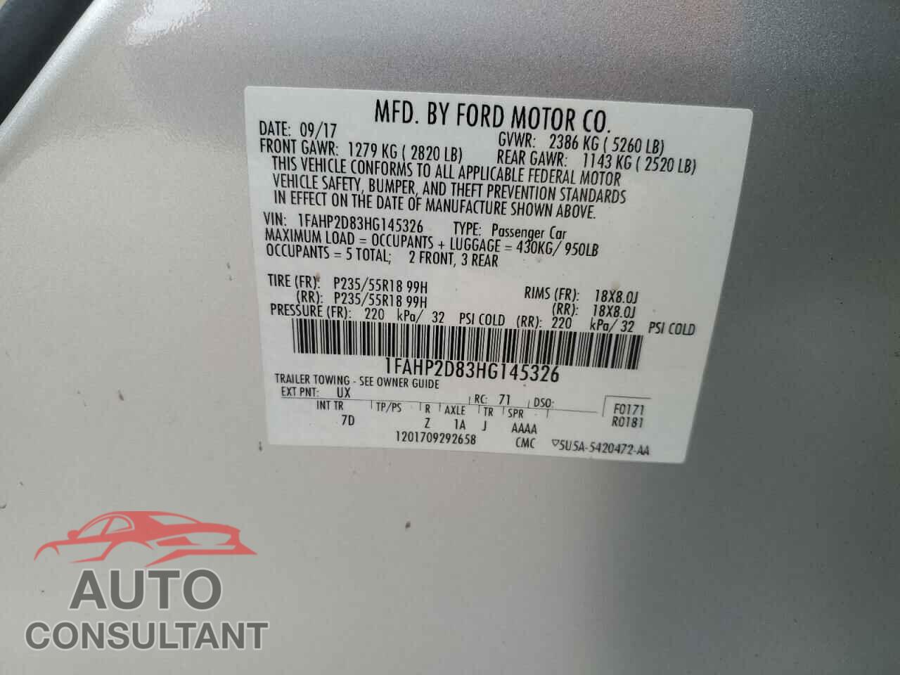 FORD TAURUS 2017 - 1FAHP2D83HG145326