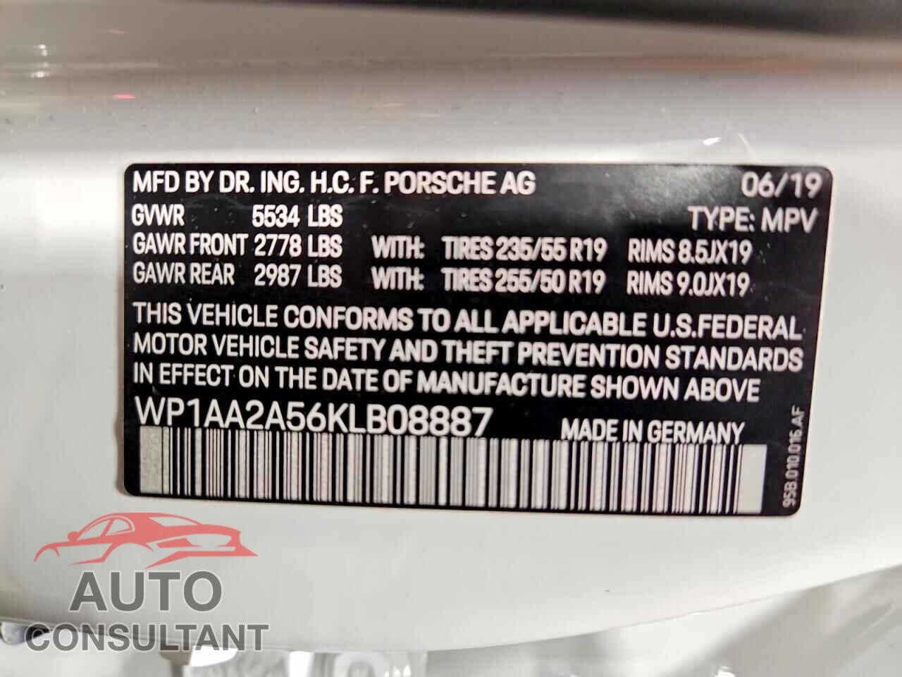PORSCHE MACAN 2019 - WP1AA2A56KLB08887