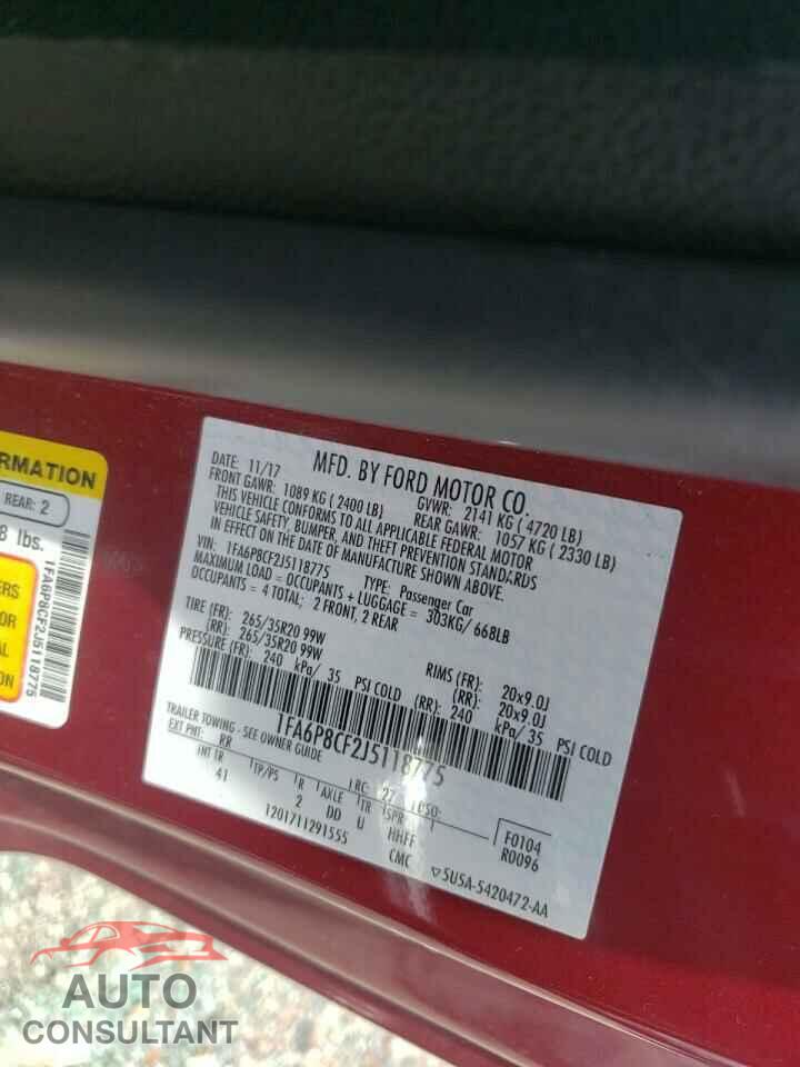 FORD MUSTANG 2018 - 1FA6P8CF2J5118775