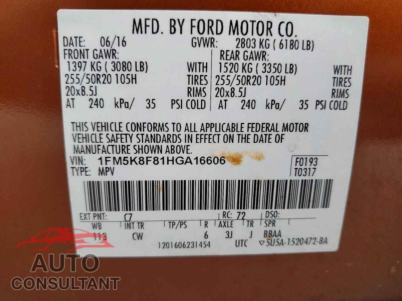 FORD EXPLORER 2017 - 1FM5K8F81HGA16606