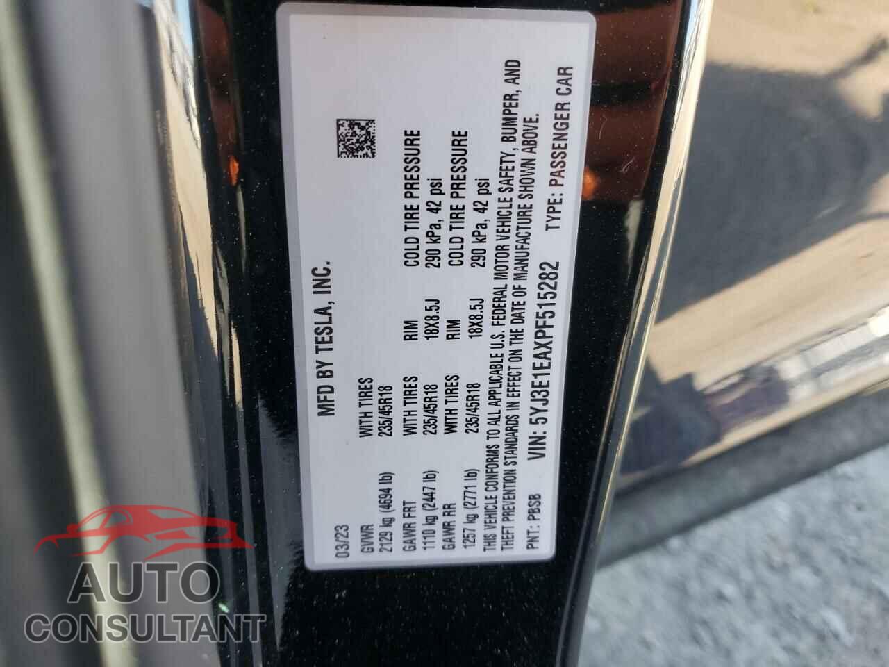 TESLA MODEL 3 2023 - 5YJ3E1EAXPF515282