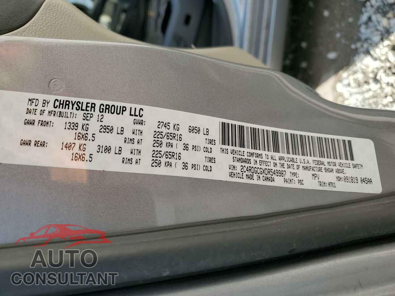 DODGE CARAVAN 2013 - 2C4RDGCGXDR549987
