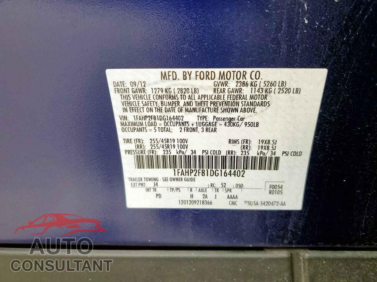 FORD TAURUS 2013 - 1FAHP2F81DG164402