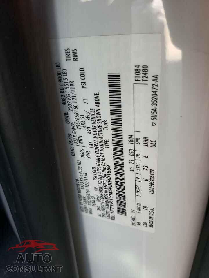 FORD TRANSIT 2019 - 1FTYR1YM5KKB01869