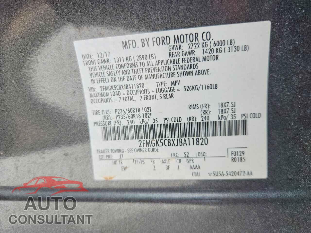 FORD FLEX 2018 - 2FMGK5C8XJBA11820