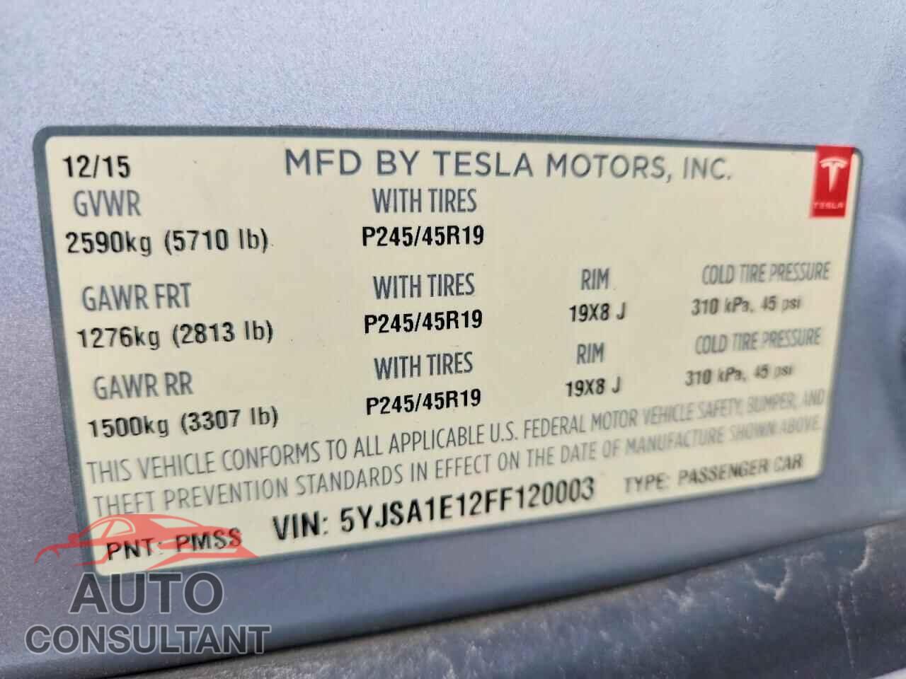 TESLA MODEL S 2015 - 5YJSA1E12FF120003