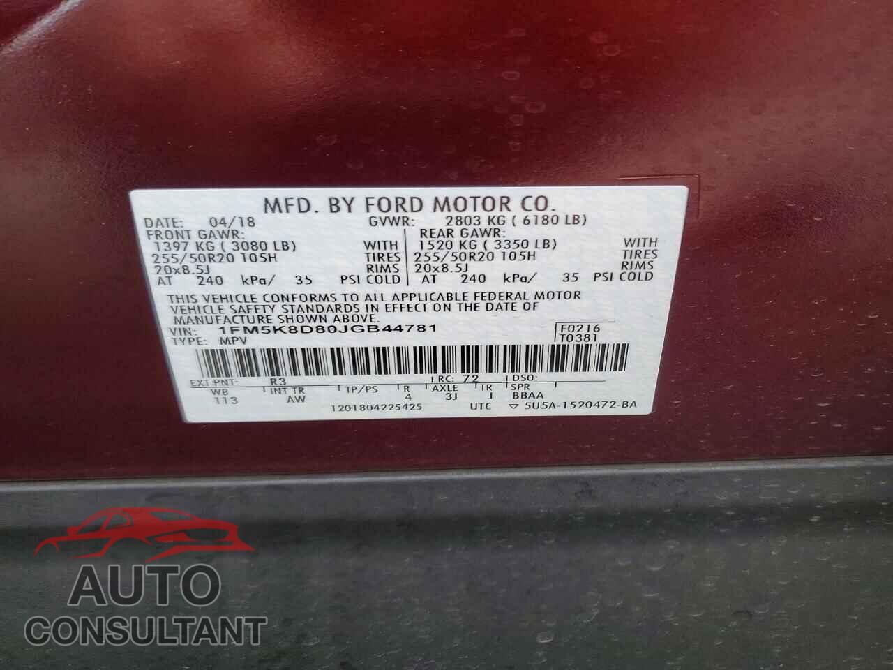 FORD EXPLORER 2018 - 1FM5K8D80JGB44781