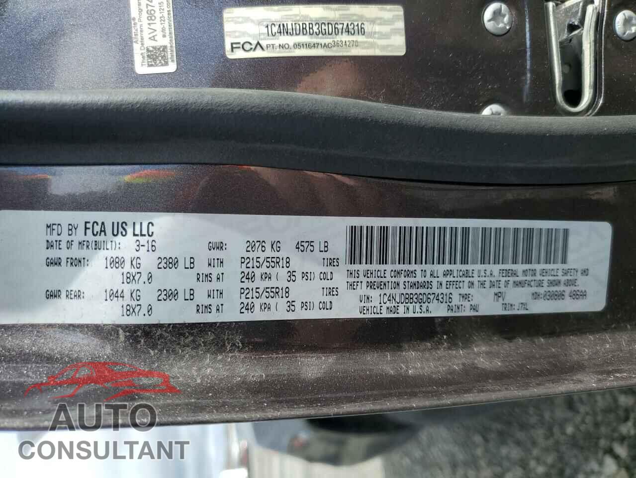 JEEP COMPASS 2016 - 1C4NJDBB3GD674316