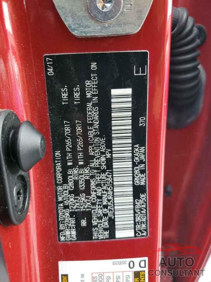 TOYOTA 4RUNNER 2017 - JTEZU5JR4H5158471