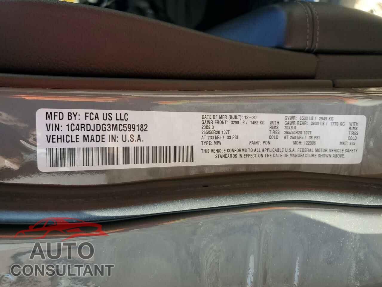 DODGE DURANGO 2021 - 1C4RDJDG3MC599182