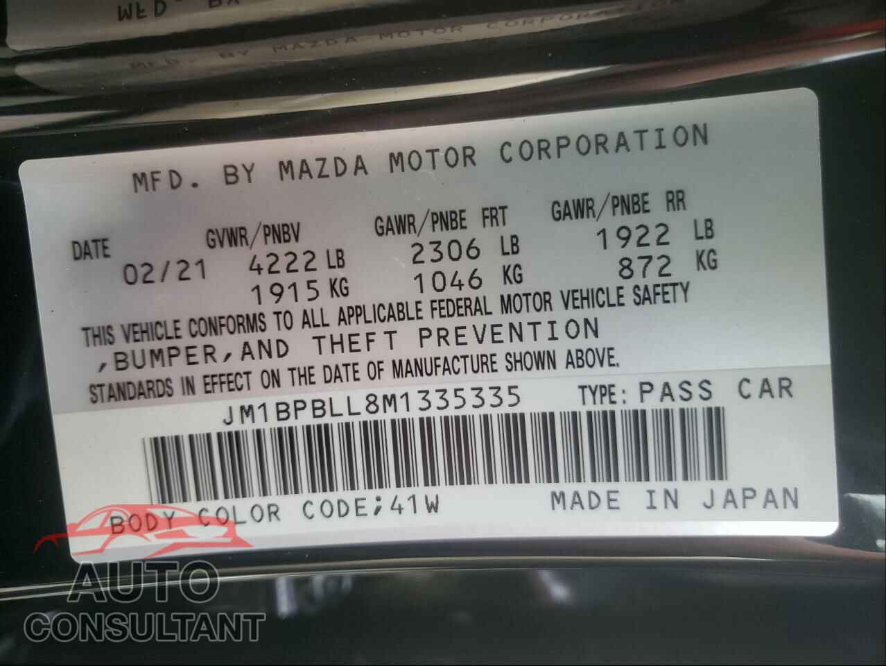 MAZDA 3 2021 - JM1BPBLL8M1335335