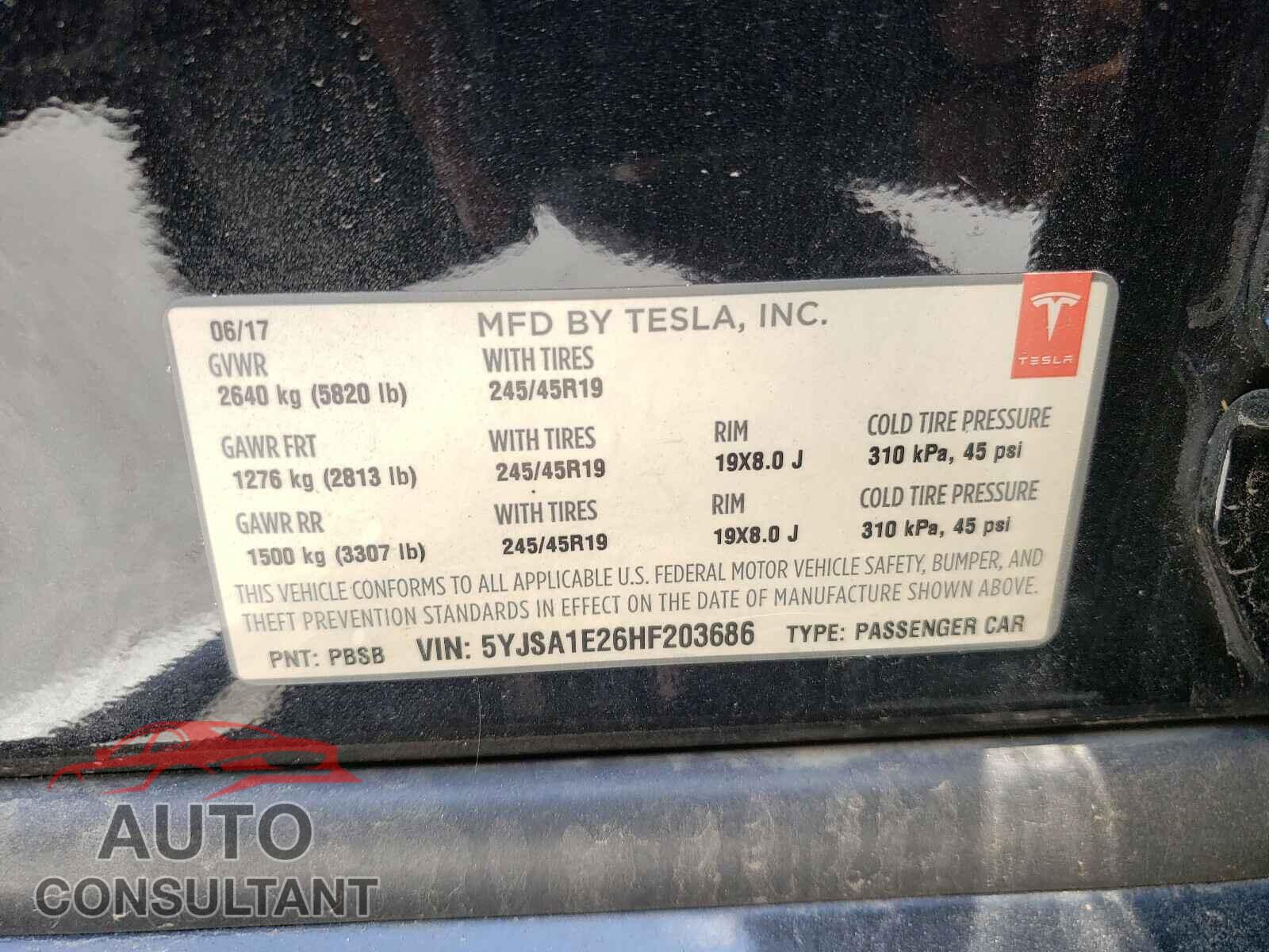 TESLA MODEL S 2017 - 5YJSA1E26HF203686