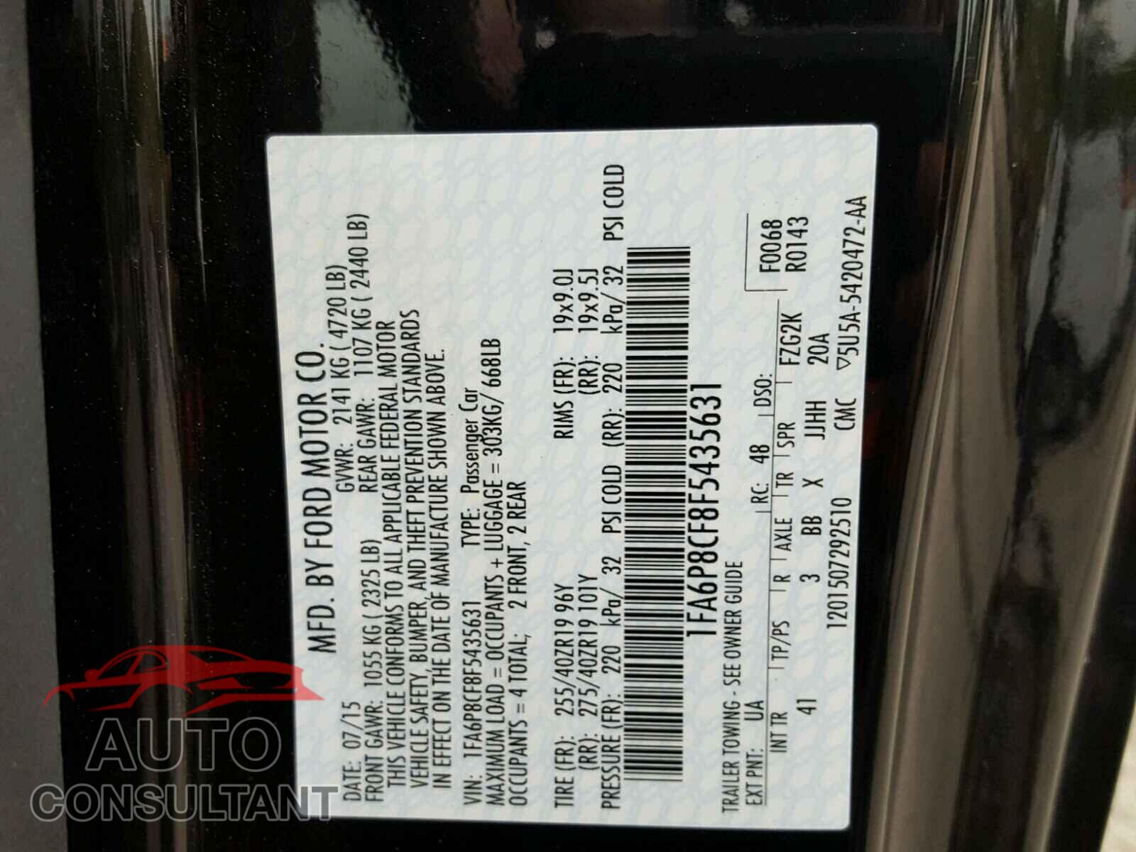 FORD MUSTANG 2015 - 1FA6P8CF8F5435631
