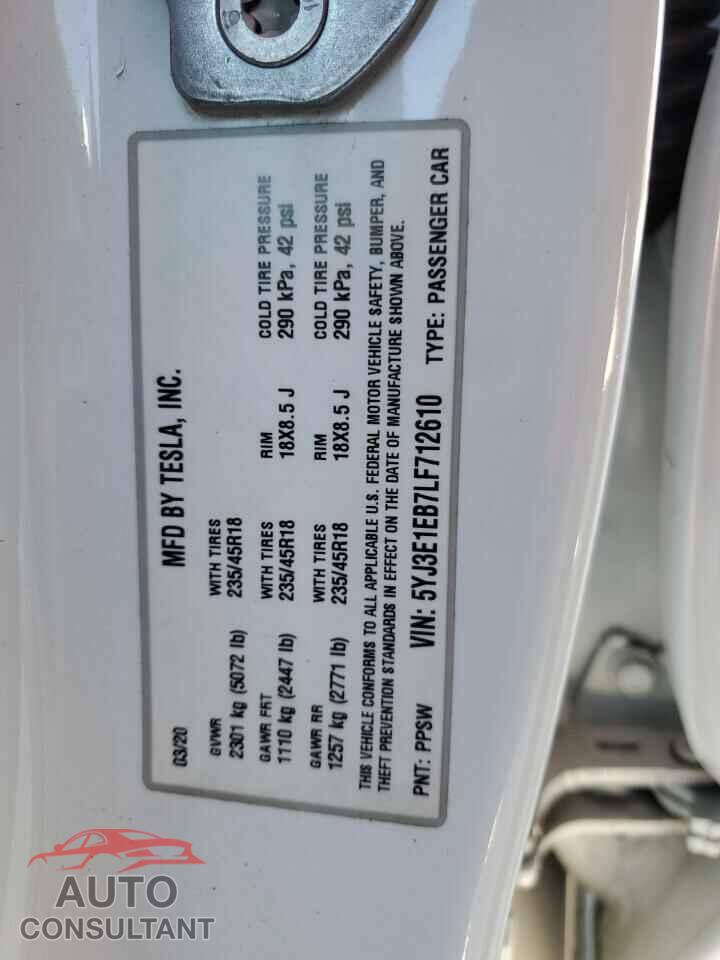 TESLA MODEL 3 2020 - 5YJ3E1EB7LF712610