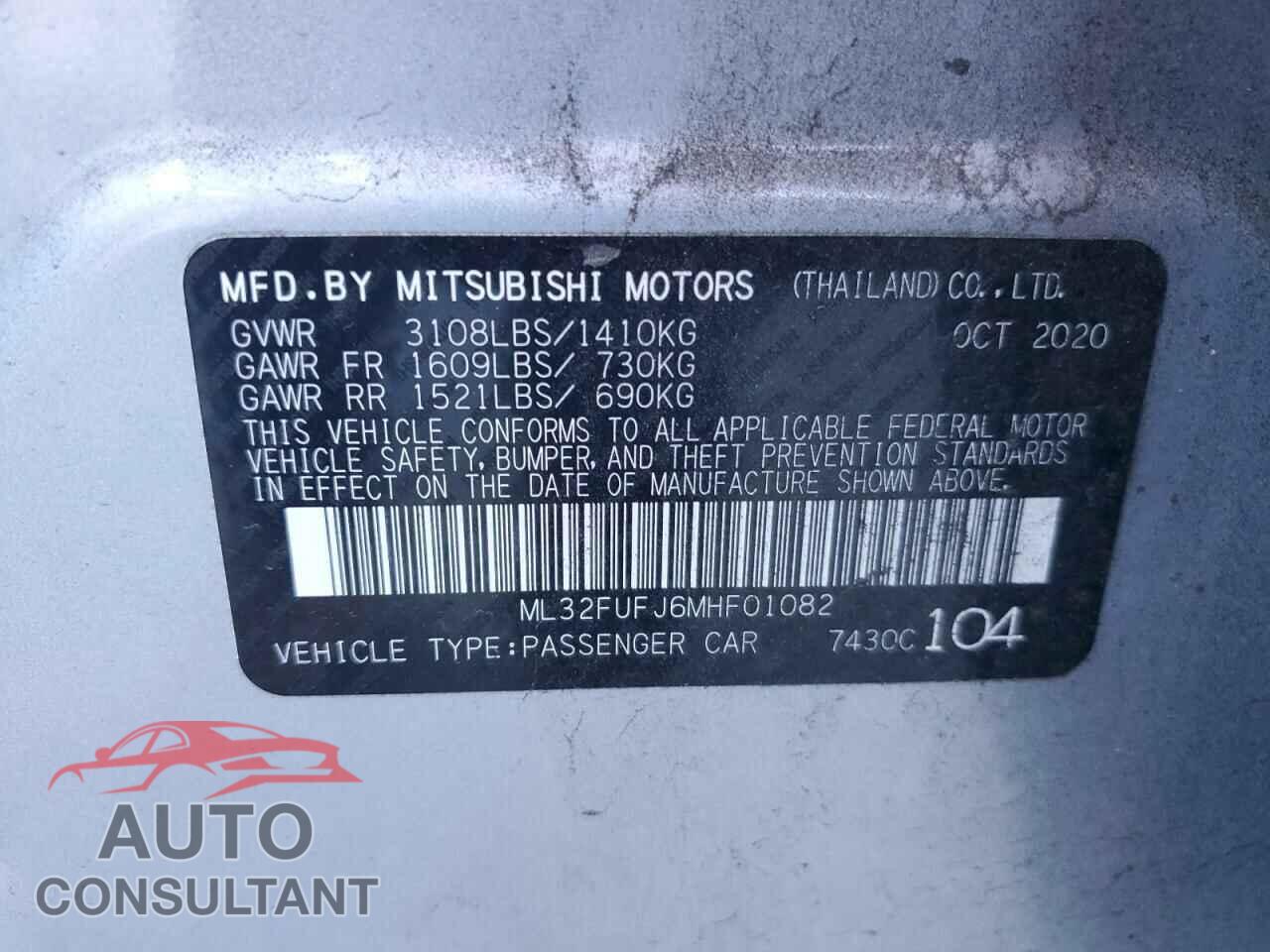 MITSUBISHI MIRAGE 2021 - ML32FUFJ6MHF01082