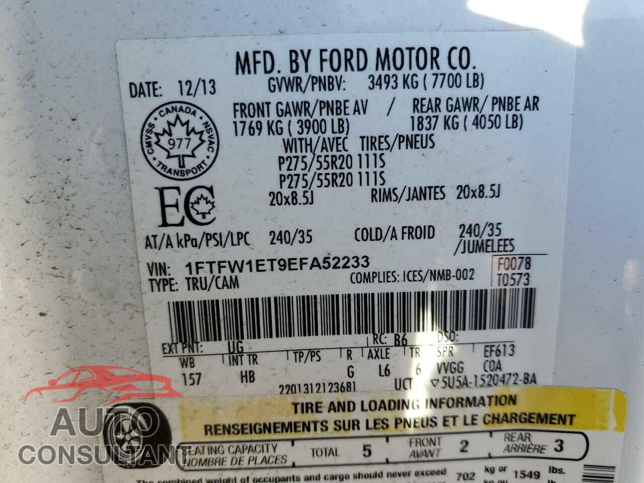 FORD F-150 2014 - 1FTFW1ET9EFA52233