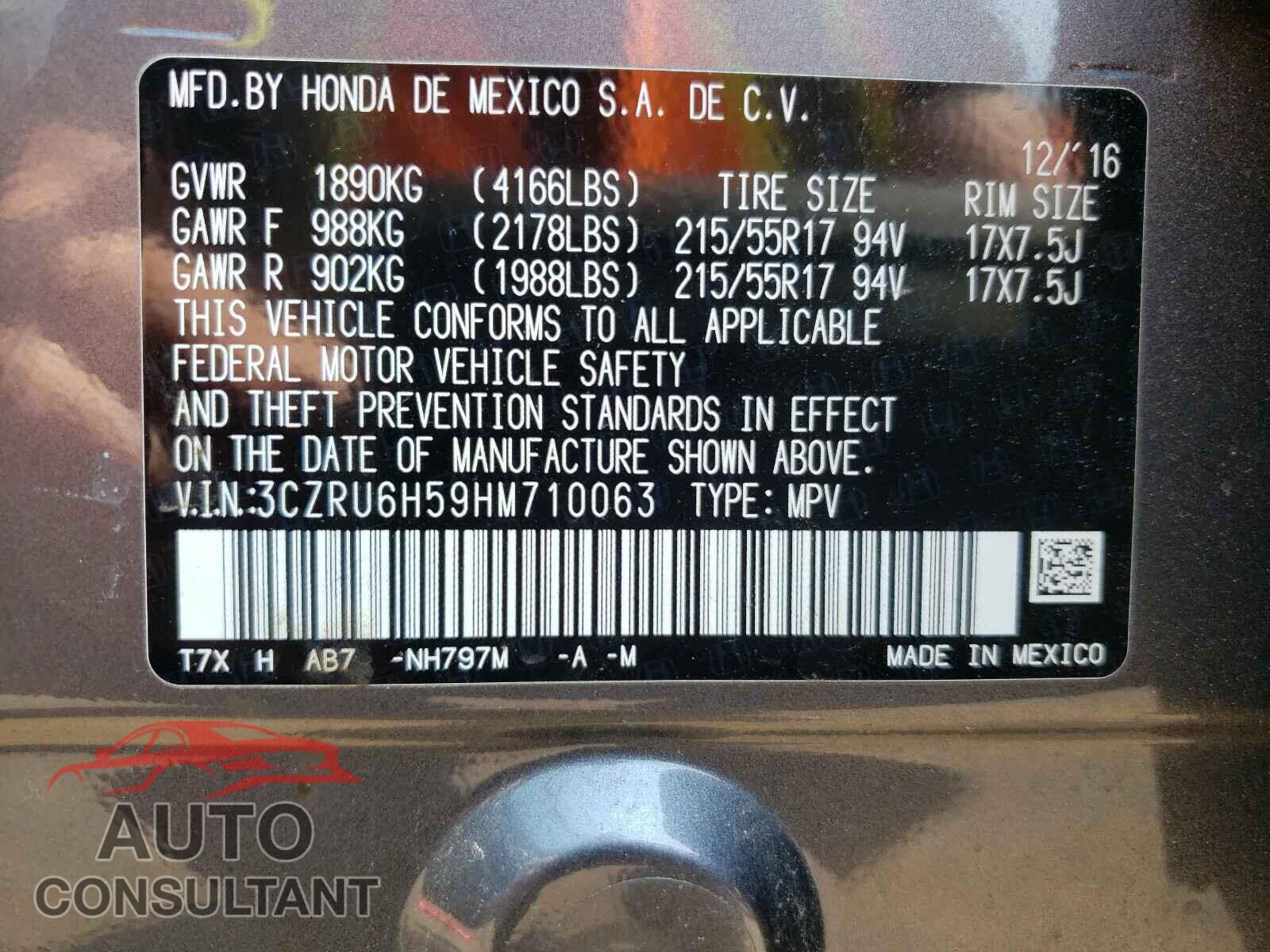HONDA HR-V 2017 - 3CZRU6H59HM710063