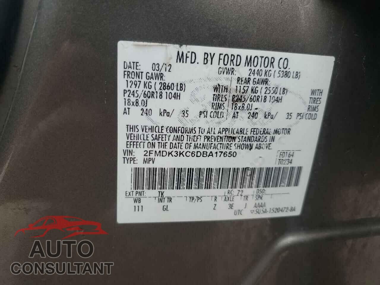 FORD EDGE 2013 - 2FMDK3KC6DBA17650