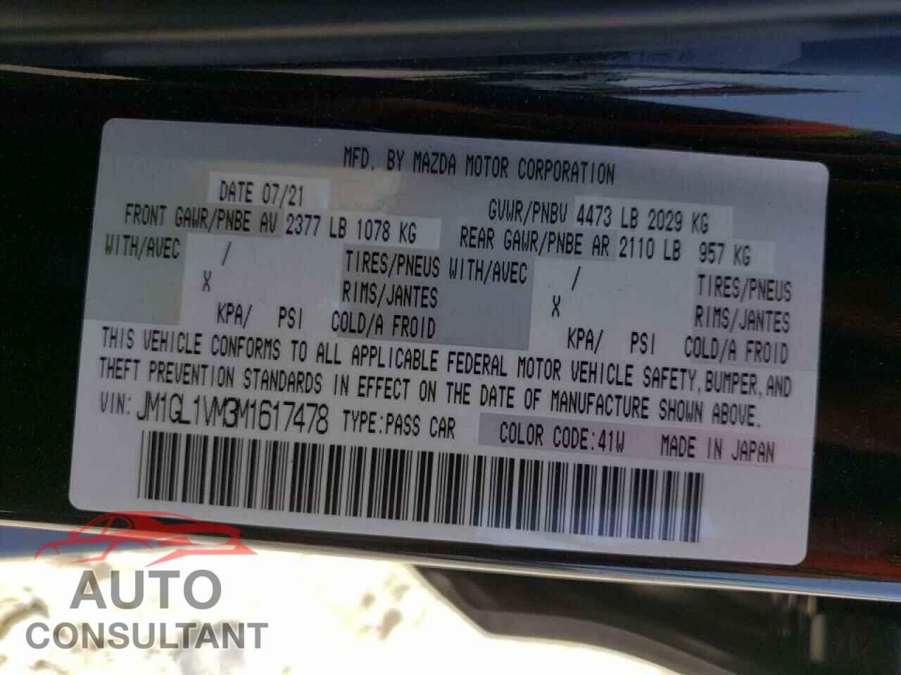 MAZDA 6 2021 - JM1GL1VM3M1617478