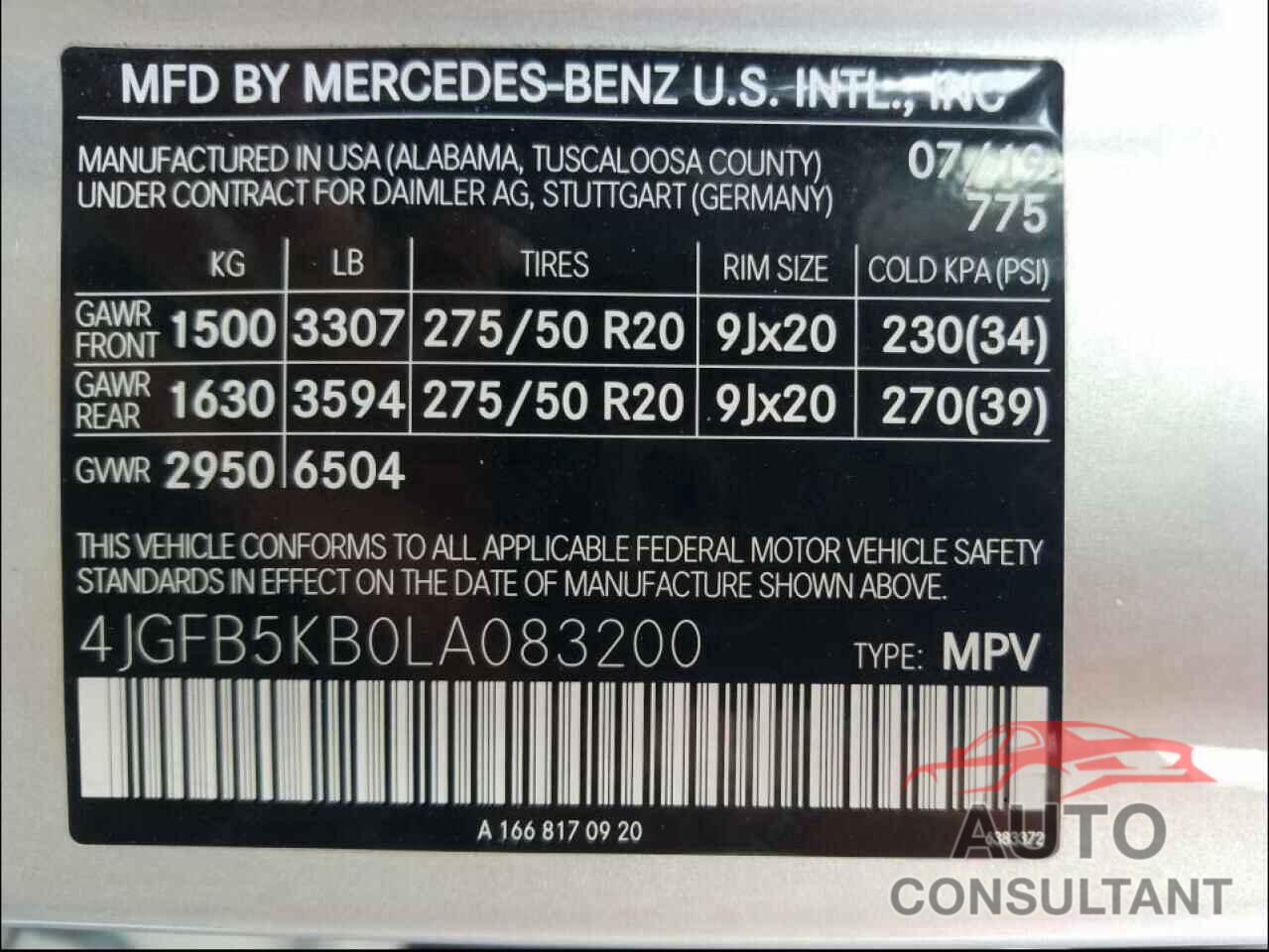 MERCEDES-BENZ AMG 2020 - 4JGFB5KB0LA083200