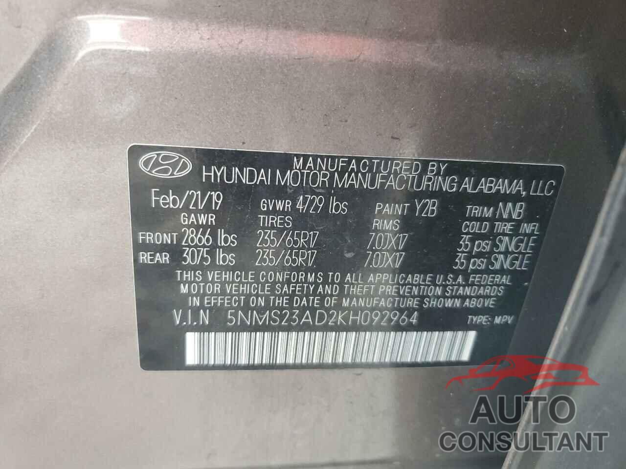 HYUNDAI SANTA FE 2019 - 5NMS23AD2KH092964