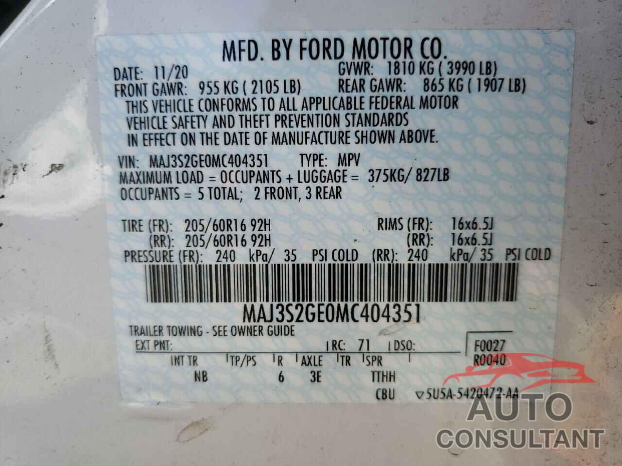 FORD ALL OTHER 2021 - MAJ3S2GE0MC404351