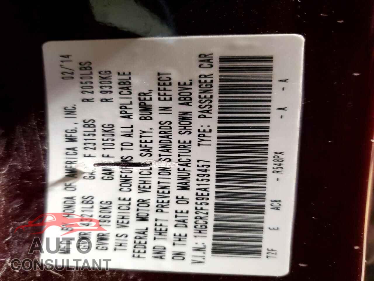 HONDA ACCORD 2014 - 1HGCR2F59EA159457