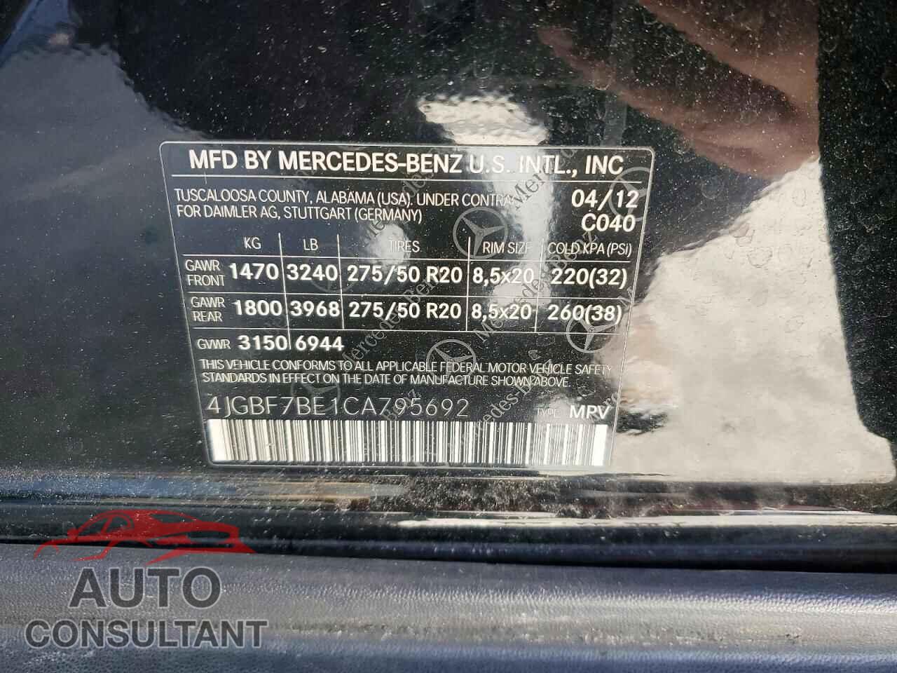 MERCEDES-BENZ GL-CLASS 2012 - 4JGBF7BE1CA795692