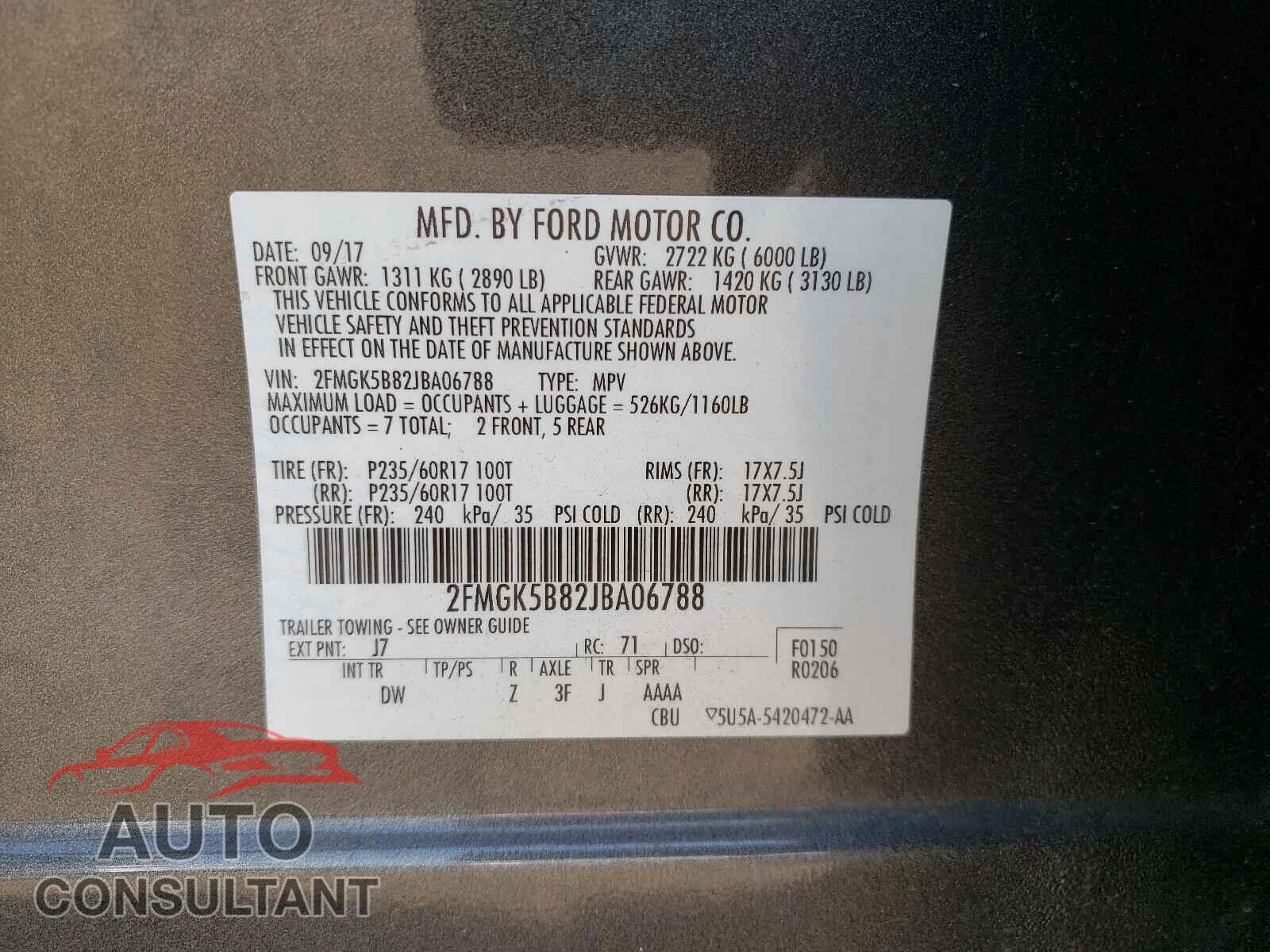 FORD FLEX 2018 - 2FMGK5B82JBA06788