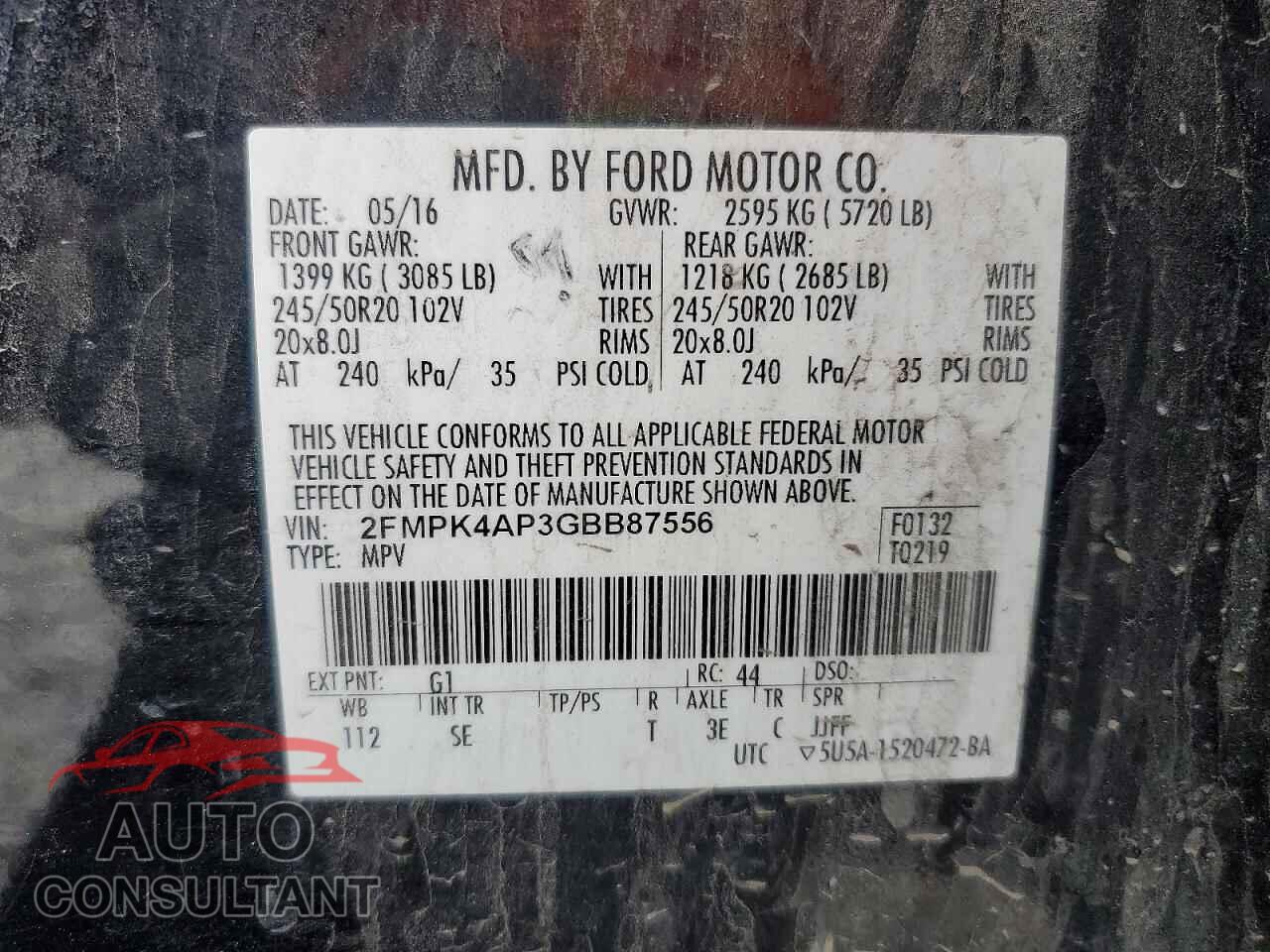 FORD EDGE 2016 - 2FMPK4AP3GBB87556
