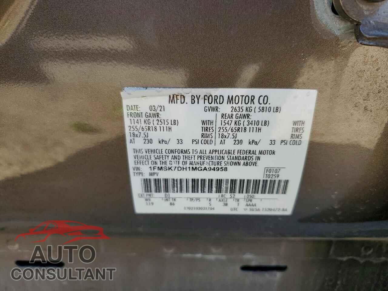 FORD EXPLORER 2021 - 1FMSK7DH1MGA94958