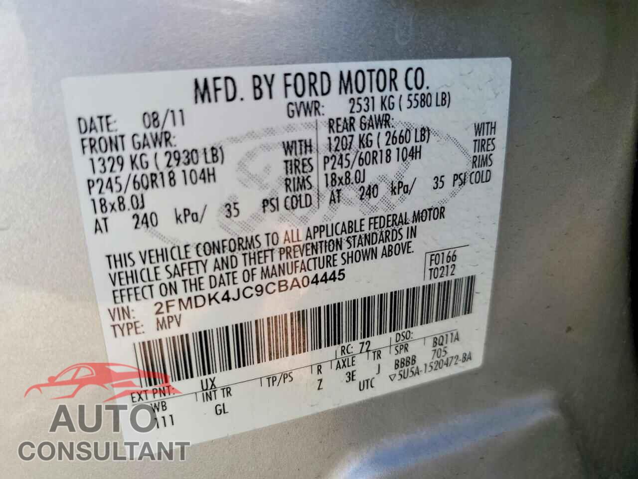 FORD EDGE 2012 - 2FMDK4JC9CBA04445
