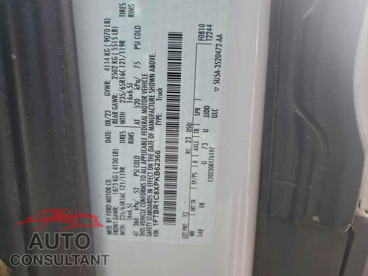 FORD TRANSIT 2023 - 1FTBR1C8XPKB62366