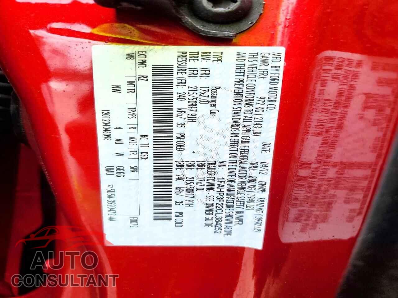 FORD FOCUS 2012 - 1FAHP3F22CL384252
