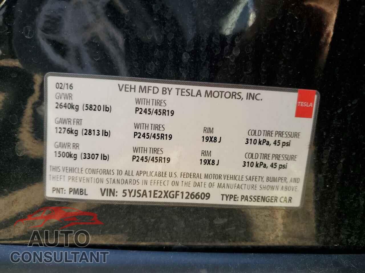 TESLA MODEL S 2016 - 5YJSA1E2XGF126609