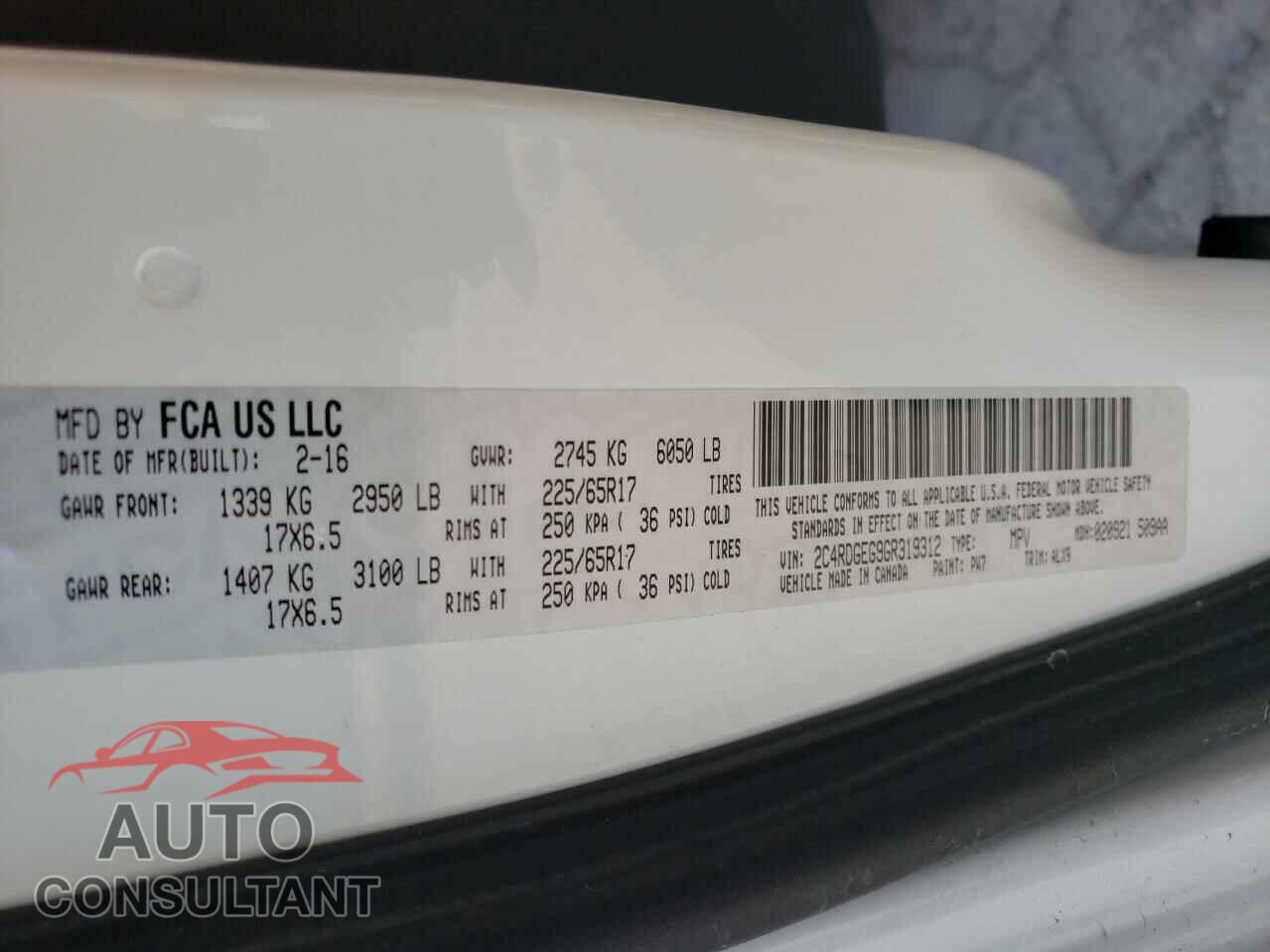 DODGE CARAVAN 2016 - 2C4RDGEG9GR319312