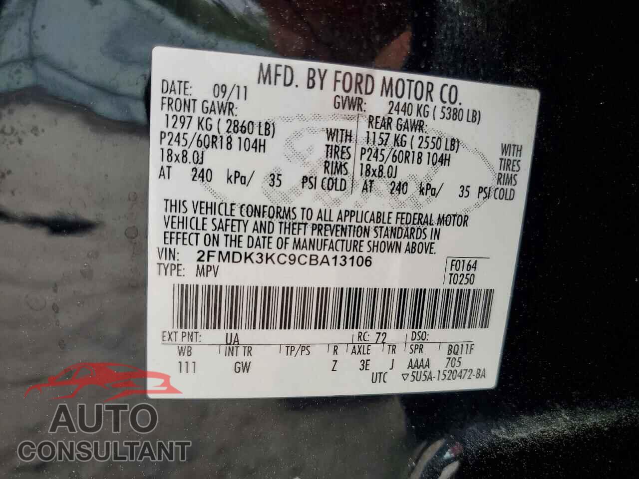 FORD EDGE 2012 - 2FMDK3KC9CBA13106