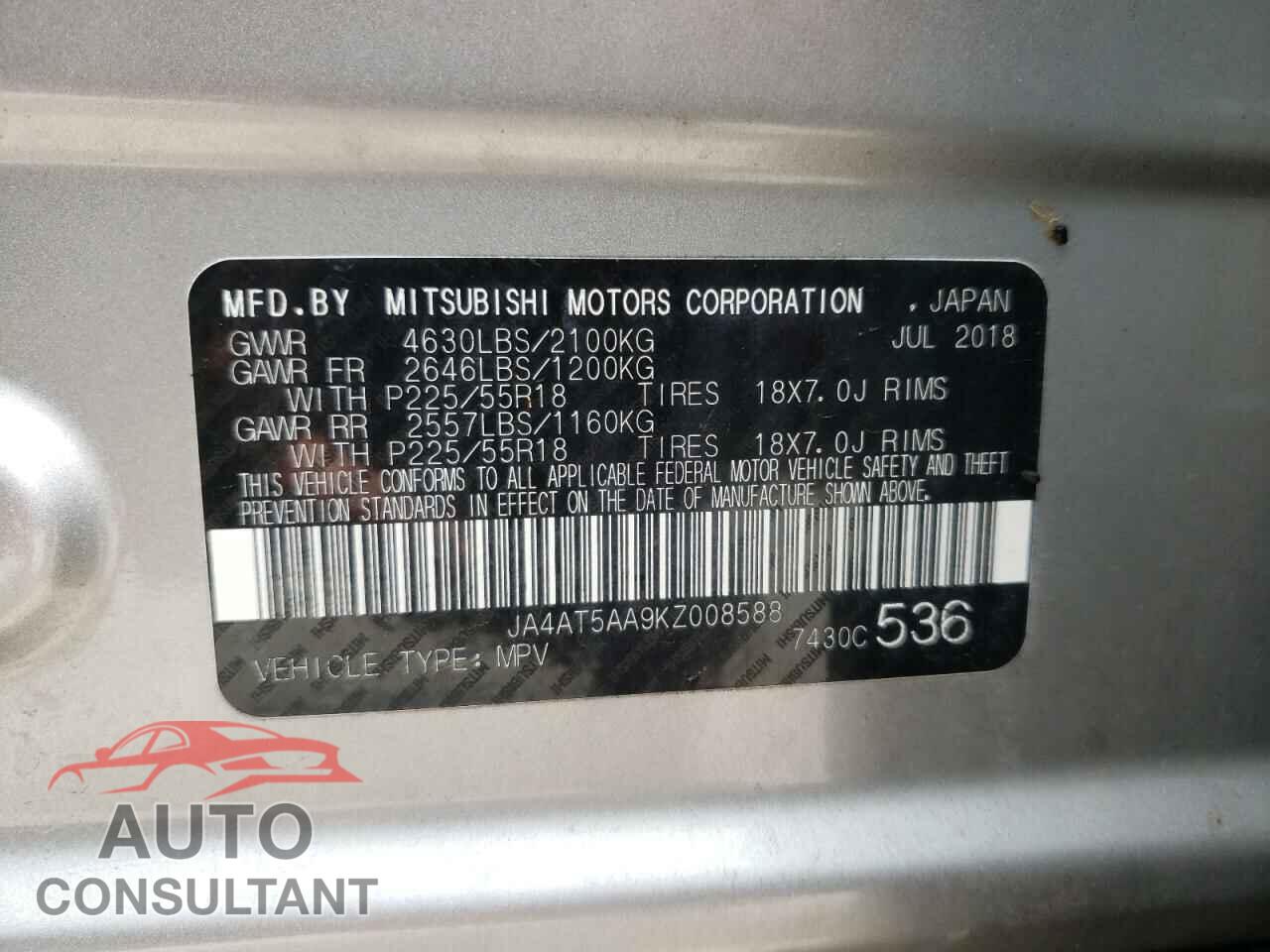 MITSUBISHI ECLIPSE 2019 - JA4AT5AA9KZ008588