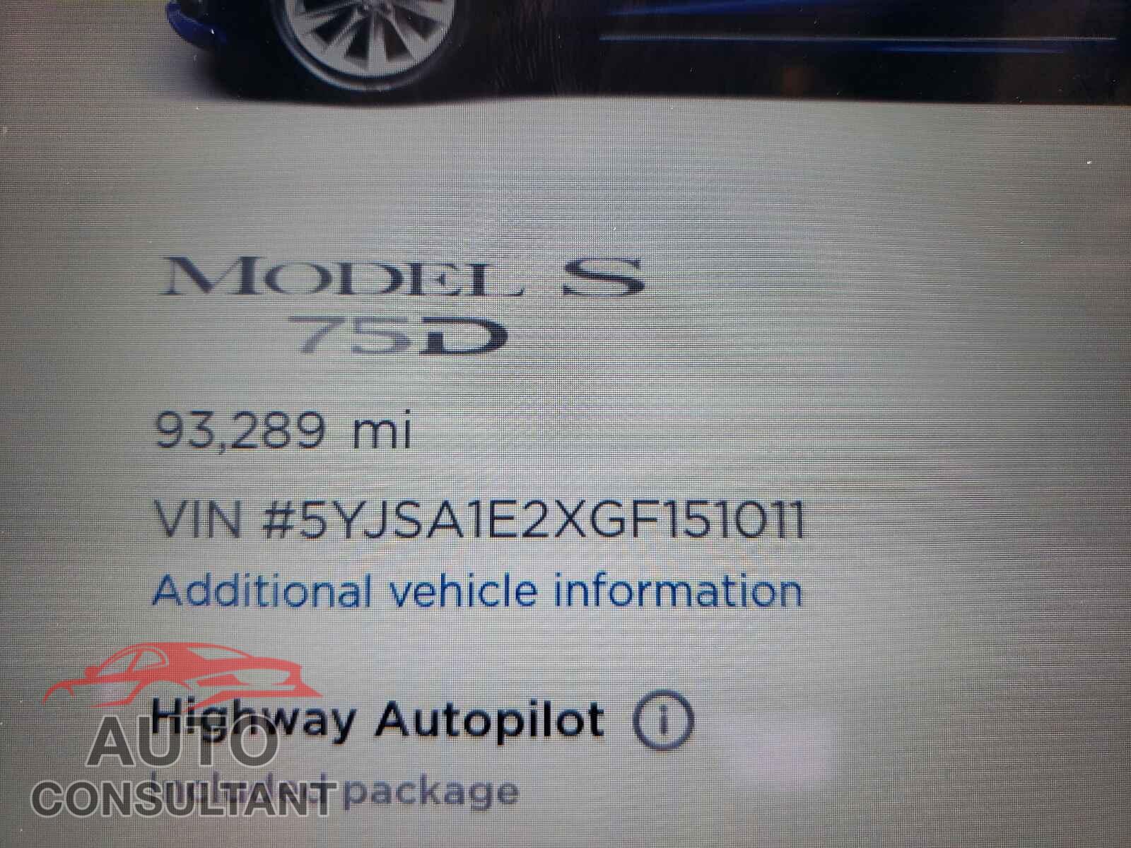 TESLA MODEL S 2016 - 5YJSA1E2XGF151011