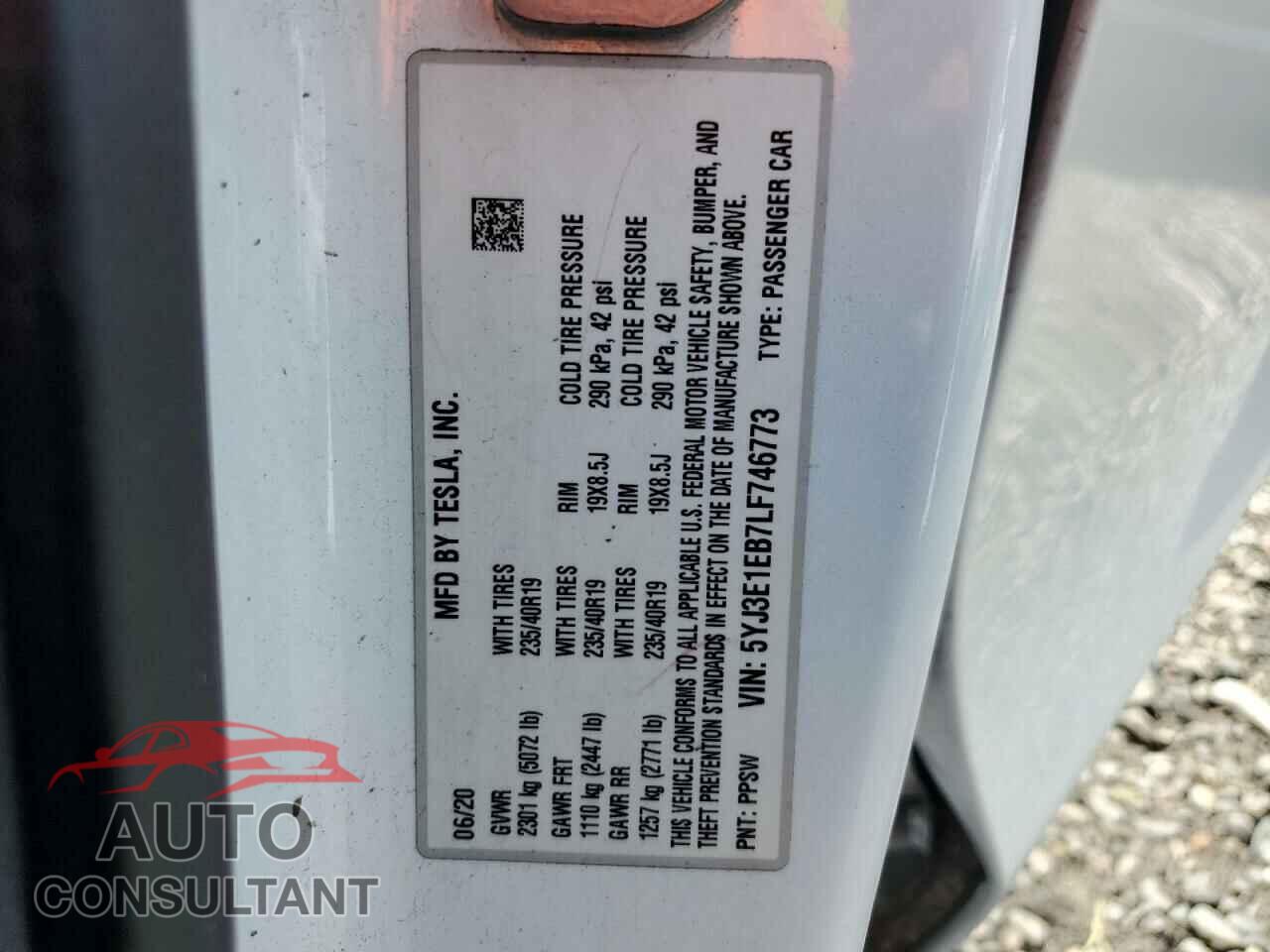 TESLA MODEL 3 2020 - 5YJ3E1EB7LF746773